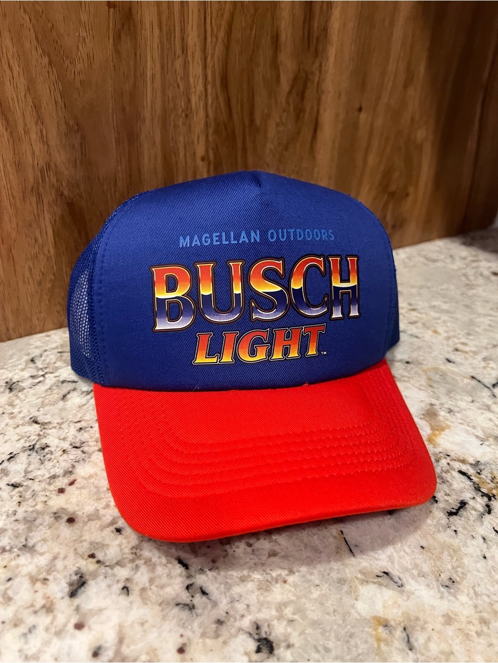 Magellan Outdoors Blue Mesh Trucker Hat with Red Accent